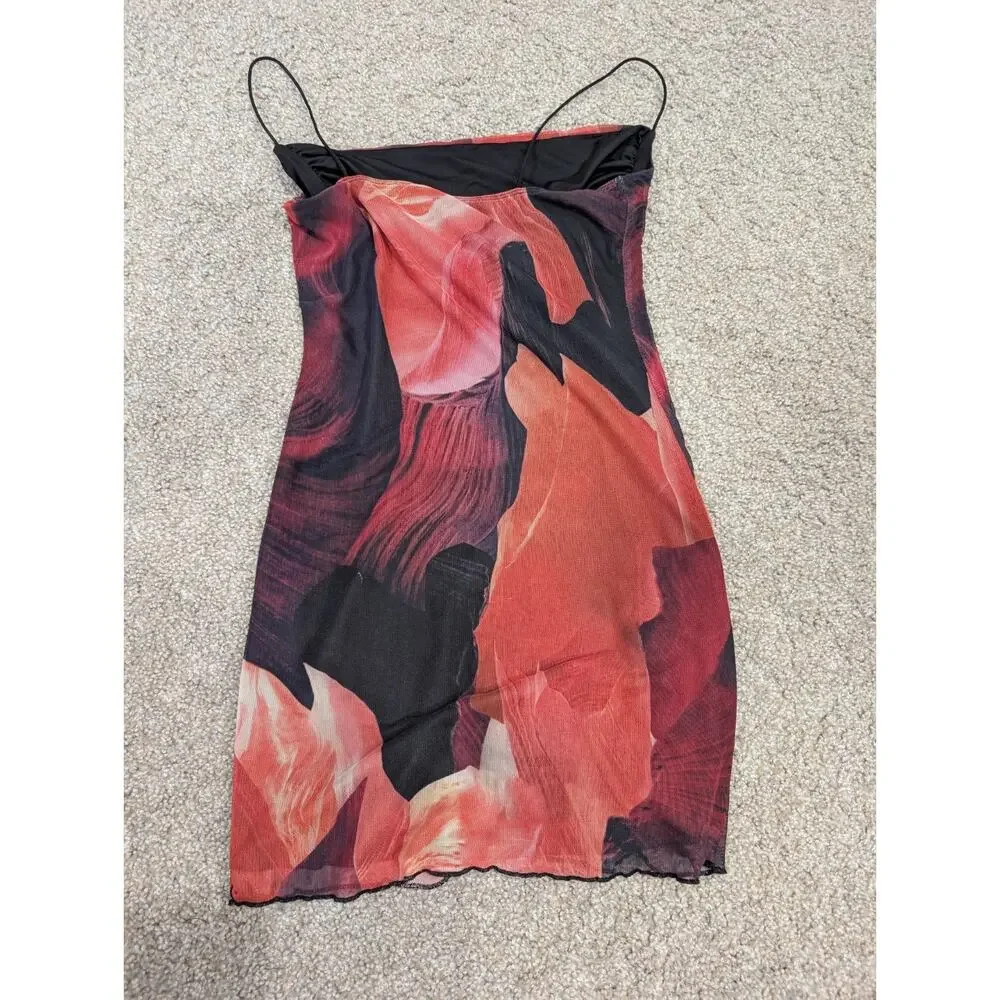 Princess Polly Dress Womens 4 Red Mesh Abstract Cowl Neck Stretch Mini‎ Fully...